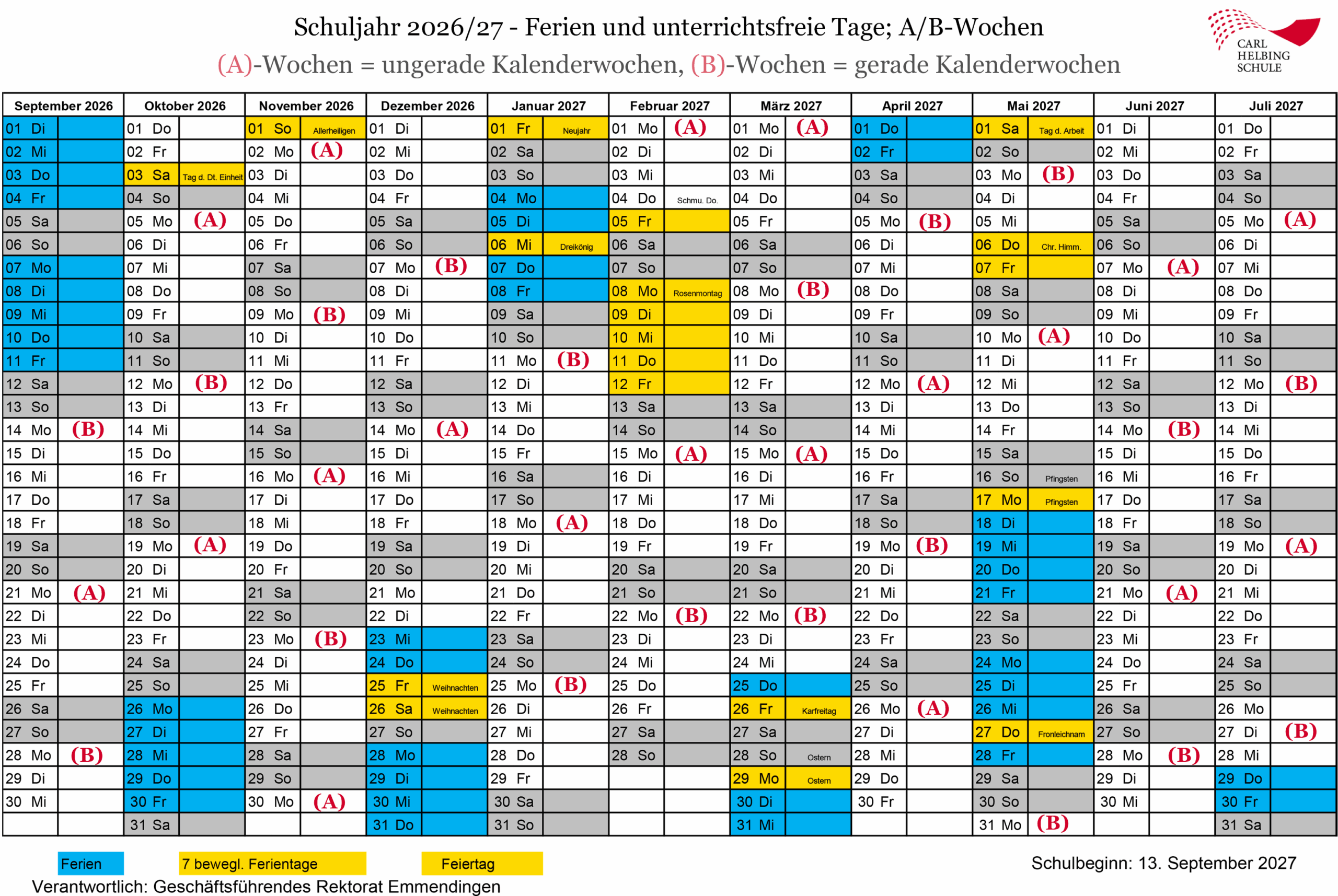 Ferien + A/B-Wochen 2026/27